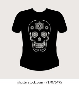 Vector T-shirt mockup with ornamental skull. Day of The Dead symbol