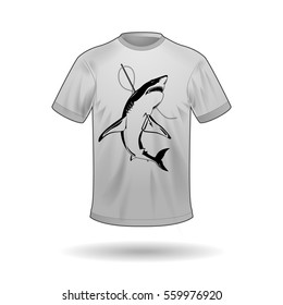 Vector T-shirt and a picture of the shark, which pierced the harpoon