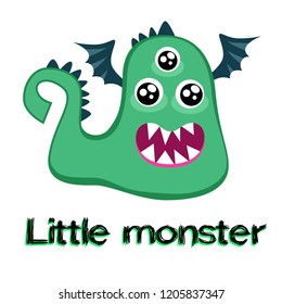 Vector t-shirt print design. Illustration with inscription and monster. Print t-shirts, background for children, stylish clothes, vintage print. Monster artwork. Hand Drawn vector illustration.