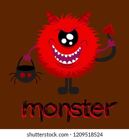 Vector t-shirt print design. Illustration with inscription and monster. Print t-shirts, background for children, stylish clothes, vintage print. Monster artwork. Hand Drawn vector illustration.