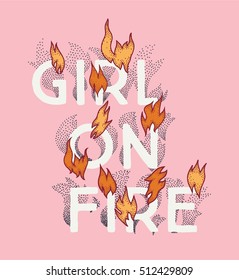 vector t-shirt print text slogan with girl on fire