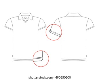 Vector t-shirt template front, back view. Vector white t-shirt isolated on white background in outline style.