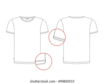 Vector t-shirt template front, back view. Vector white t-shirt isolated on white background in outline style.