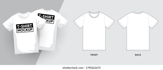 Vector T-Shirt Template Outline Stroke Illustrations.