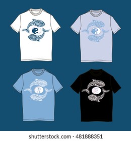 Vector t-shirt templates with logo of two whales and yin-yang sign.Element for your logo designs and t-shirt prints.