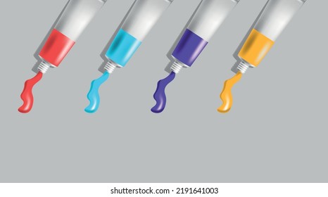 vector tubes with oil paint. tubes with extruded paint on a gray background