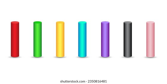 Vector tubes set with gradients and shadow for game, icon, package design, logo, mobile, ui, web, education. 3D elongated cylinder on a white background. Geometric figures for your design.