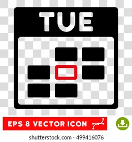 Vector Tuesday Calendar Grid EPS vector icon. Illustration style is flat iconic bicolor intensive red and black symbol on a transparent background.