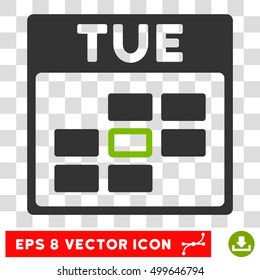 Vector Tuesday Calendar Grid EPS vector pictogram. Illustration style is flat iconic bicolor eco green and gray symbol on a transparent background.