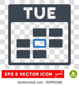 Vector Tuesday Calendar Grid EPS vector pictograph. Illustration style is flat iconic bicolor smooth blue symbol on a transparent background.