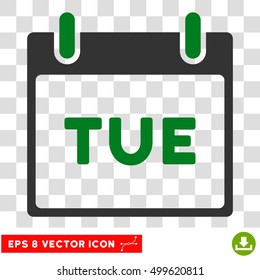 Vector Tuesday Calendar Page EPS vector pictograph. Illustration style is flat iconic bicolor green and gray symbol on a transparent background.