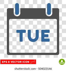 Vector Tuesday Calendar Page EPS vector pictograph. Illustration style is flat iconic bicolor cobalt and gray symbol on a transparent background.
