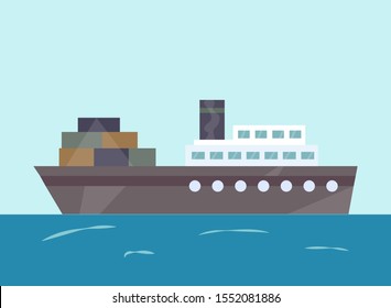 Vector tugboat illustration. Ship at sea transport, shipping boat. Water isolated transport icon