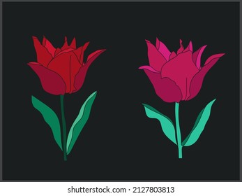 Vector Tulip Black White Line Pattern Design Textile Paper Advertising. 