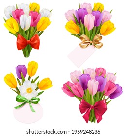 Vector Tulip Bouquet Icons isolated on white background