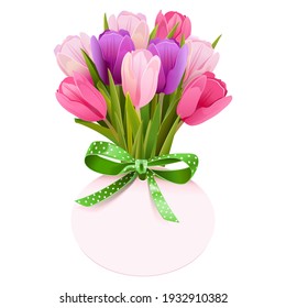Vector Tulip Bouquet with Label isolated on white background