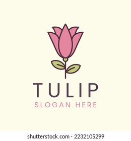 vector tulip flower color vintage style logo minimalist template illustration design
