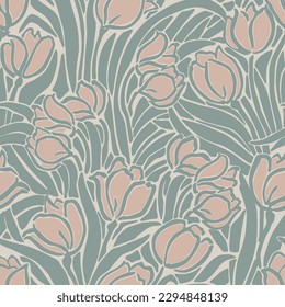 Vector tulip flower illustration seamless repeat pattern