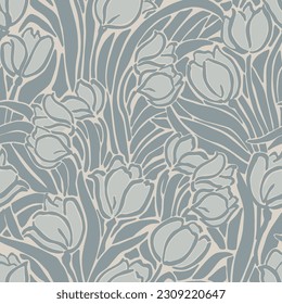 Vector tulip flower illustration seamless repeat pattern fashion and fabric surface design digital artwork