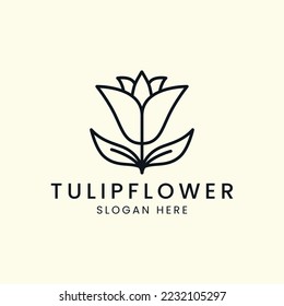 vector tulip flower line art style logo minimalist template illustration design