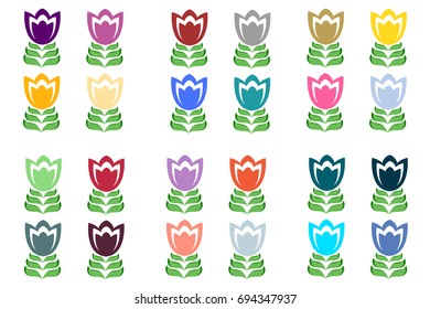 Vector tulip flowers in twenty-four different colors.