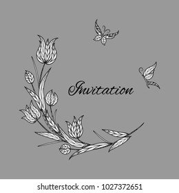 Vector tulip invitation with butterfly