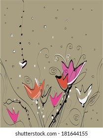 Vector tulip meadow illustration.