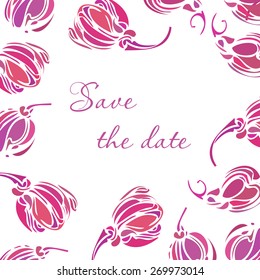 Vector tulip save the date card. Vintage background with hand drawn tulips  for wedding design