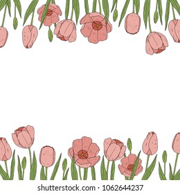 Vector tulips borders. Cute floral frame for design.
