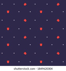 Vector tulips and dots on a blue background. Seamless vector pattern for fabric, wrapping paper and background