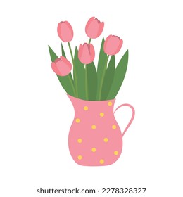 Vector tulips isolated on white backgrround. Pink beautiful flowers. Spring