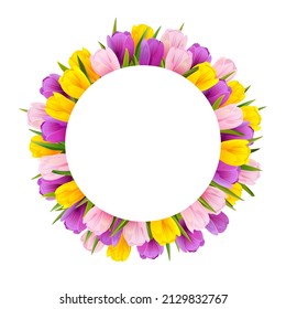 Vector Tulips Round Frame  isolated on white background