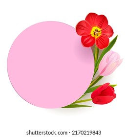 Vector Tulips with Round Label isolated on white background