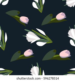 vector tulips and snowdrops seamless pattern. floral stylish background