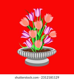 Vector - tulips in vase illustration.
Watercolor floral bouquet.