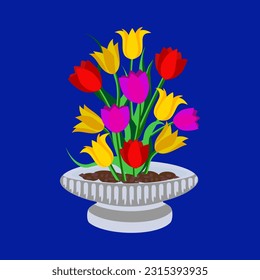 Vector - tulips in vase illustration.
Watercolor floral bouquet.