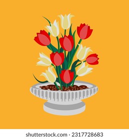 Vector - tulips in vase illustration.
Watercolor floral bouquet.