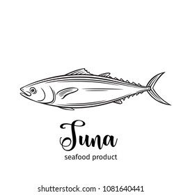 Vector tuna. Hand drawn icon badge fish for design seafood packaging and market.
