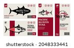 Vector tuna labels and packaging design concepts. Tuna fish illustrations