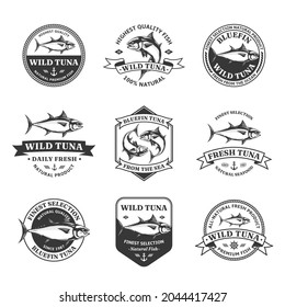 Vector tuna logo and tuna fish illustrations for fisheries, seafood markets, packaging and advertising