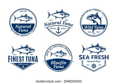 Vector tuna logo and tuna fish illustrations for fisheries, seafood markets, packaging and advertising