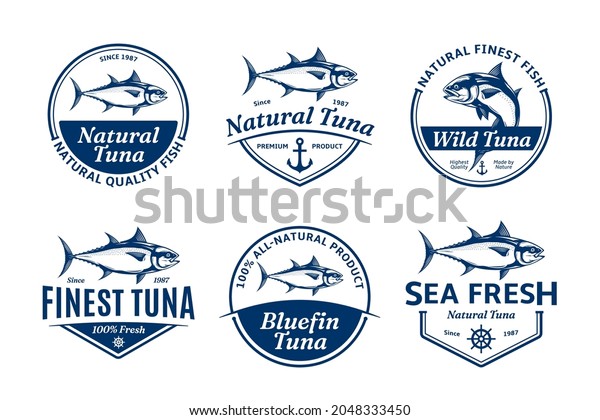 Vector tuna logo and\
tuna fish illustrations for fisheries, seafood markets, packaging\
and advertising