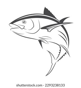 Vector tuna swimming, illustration on white background.