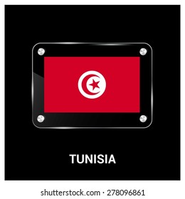 Vector Tunisia Flag glass plate with metal holders - Country name label in bottom