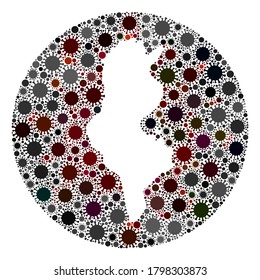 Collage de mapas de Túnez vector del virus covid-2019. La infección ataca el territorio de cuarentena desde la zona externa. Collage de mapas de Túnez en círculo agudo diseñado con iconos de infección.
