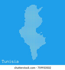 Vector Tunisia map silhouette dotted on blue background
