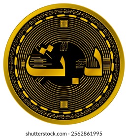 Vector of Tunisian Dinar Digital Currency in gold and black colors on a white background.