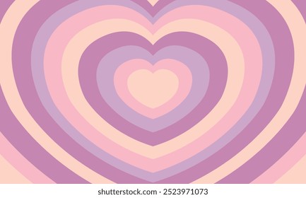 Corazones románticos del túnel del Vector en colores rosados. Fondo retro en estilo de moda de los años 70, 80