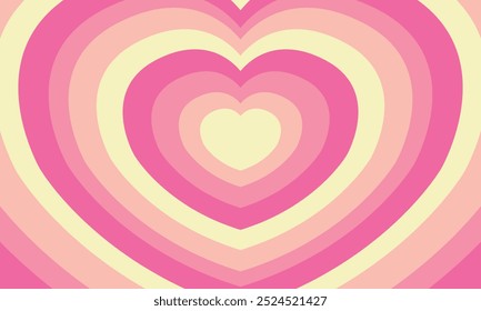 Vector tunnel romantic hearts in pink colors. Retro background in trendy 70s, 80s style