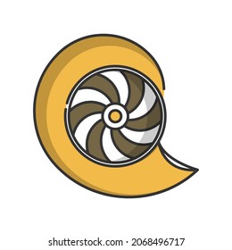 Vector turbine filled line icon, monotone color with small shadow white background